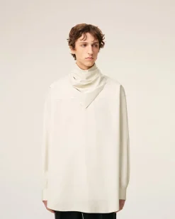 Blouse Blanche Col Bandana Manches Longues En Coton