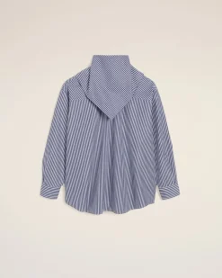 Blouse Bleue Rayée Col Bandana Manches Longues En Coton