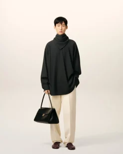 Blouse Noire Col Bandana Manches Longues En Laine