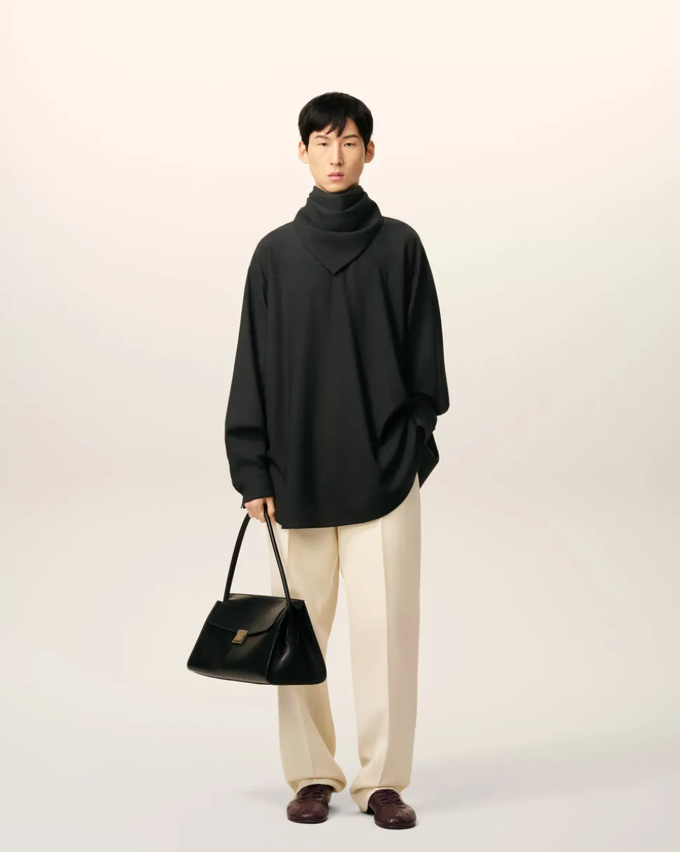 Blouse Noire Col Bandana Manches Longues En Laine