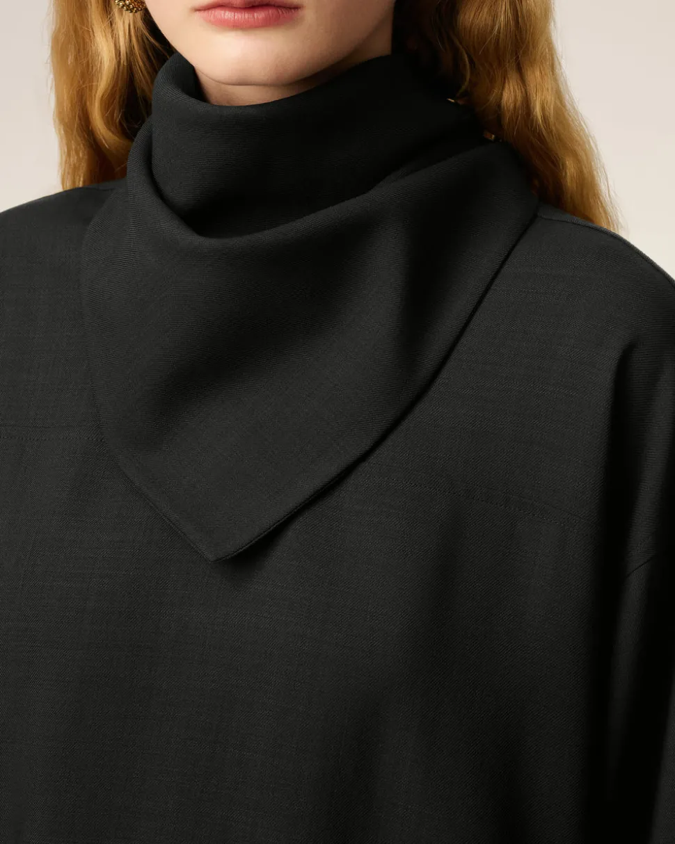 Blouse Noire Col Bandana Manches Longues En Laine