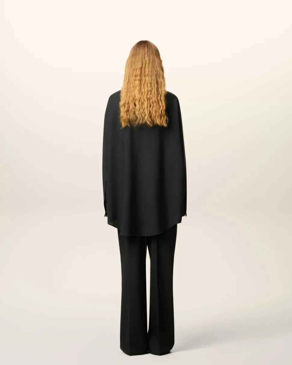 Blouse Noire Col Bandana Manches Longues En Laine