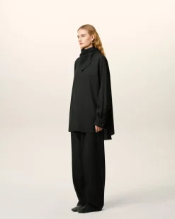 Blouse Noire Col Bandana Manches Longues En Laine