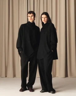 Blouse Noire Col Bandana Manches Longues En Laine