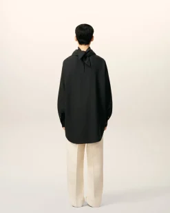 Blouse Noire Col Bandana Manches Longues En Laine