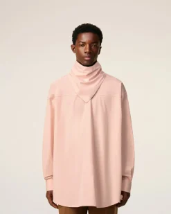 Blouse Rose Col Bandana Manches Longues En Coton