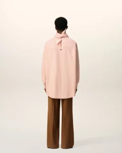 Blouse Rose Col Bandana Manches Longues En Coton