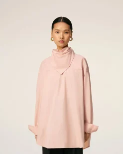 Blouse Rose Col Bandana Manches Longues En Coton