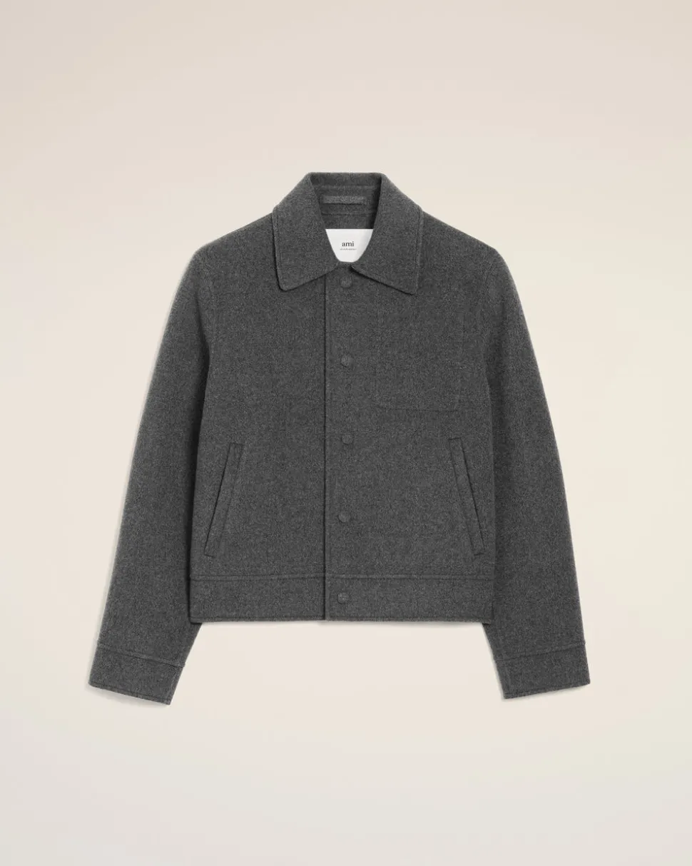Blouson Gris Boule Boutonné En Laine