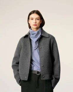 Blouson Gris Boule Boutonné En Laine