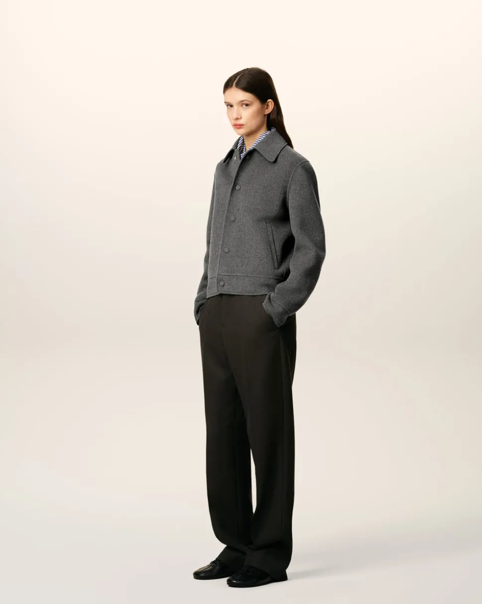 Blouson Gris Boule Boutonné En Laine