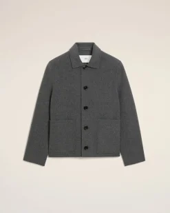Blouson Gris Boule Boutonné En Laine