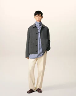 Blouson Gris Boule Boutonné En Laine