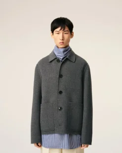 Blouson Gris Boule Boutonné En Laine