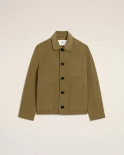 Blouson Vert Boule Boutonné En Laine