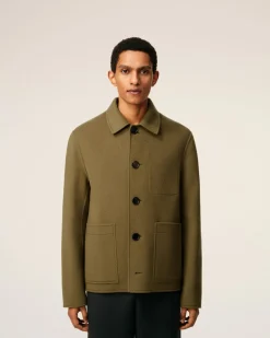 Blouson Vert Boule Boutonné En Laine