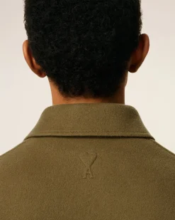 Blouson Vert Boule Boutonné En Laine