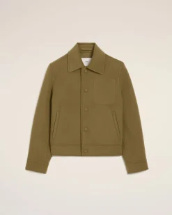 Blouson Vert Boule Boutonné En Laine