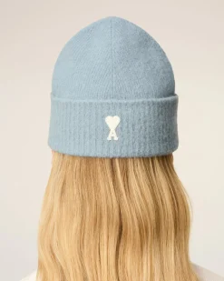 Bonnet Bleu Ami De Coeur En Alpaga Rayé