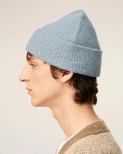 Bonnet Bleu Ami De Coeur En Alpaga Rayé