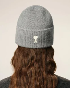 Bonnet Gris Ami De Coeur En Alpaga Rayé
