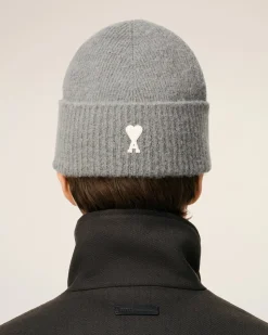 Bonnet Gris Ami De Coeur En Alpaga Rayé