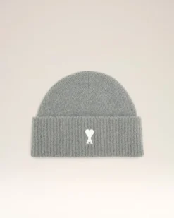Bonnet Gris Ami De Coeur En Alpaga Rayé