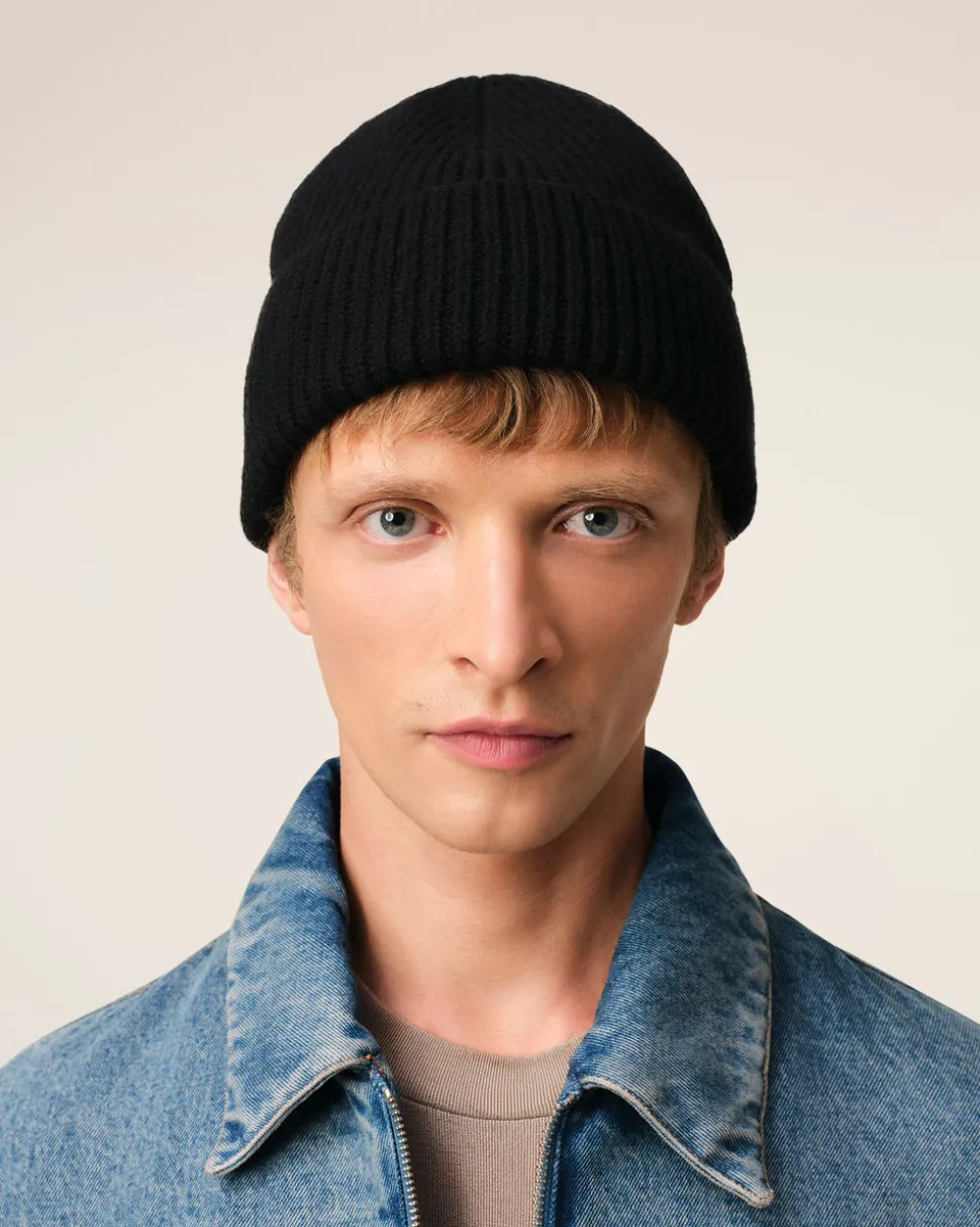 Bonnet Noir Ami De Coeur En Laine Mérinos