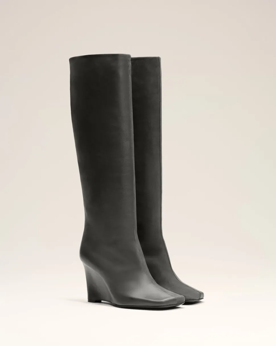 Bottes Noires Bicolores En Cuir