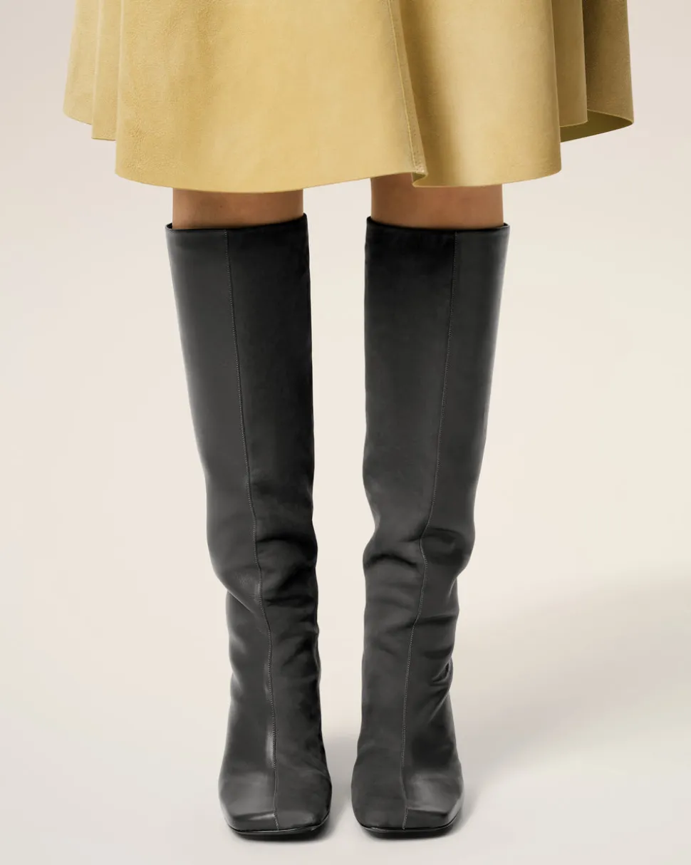 Bottes Noires Bicolores En Cuir