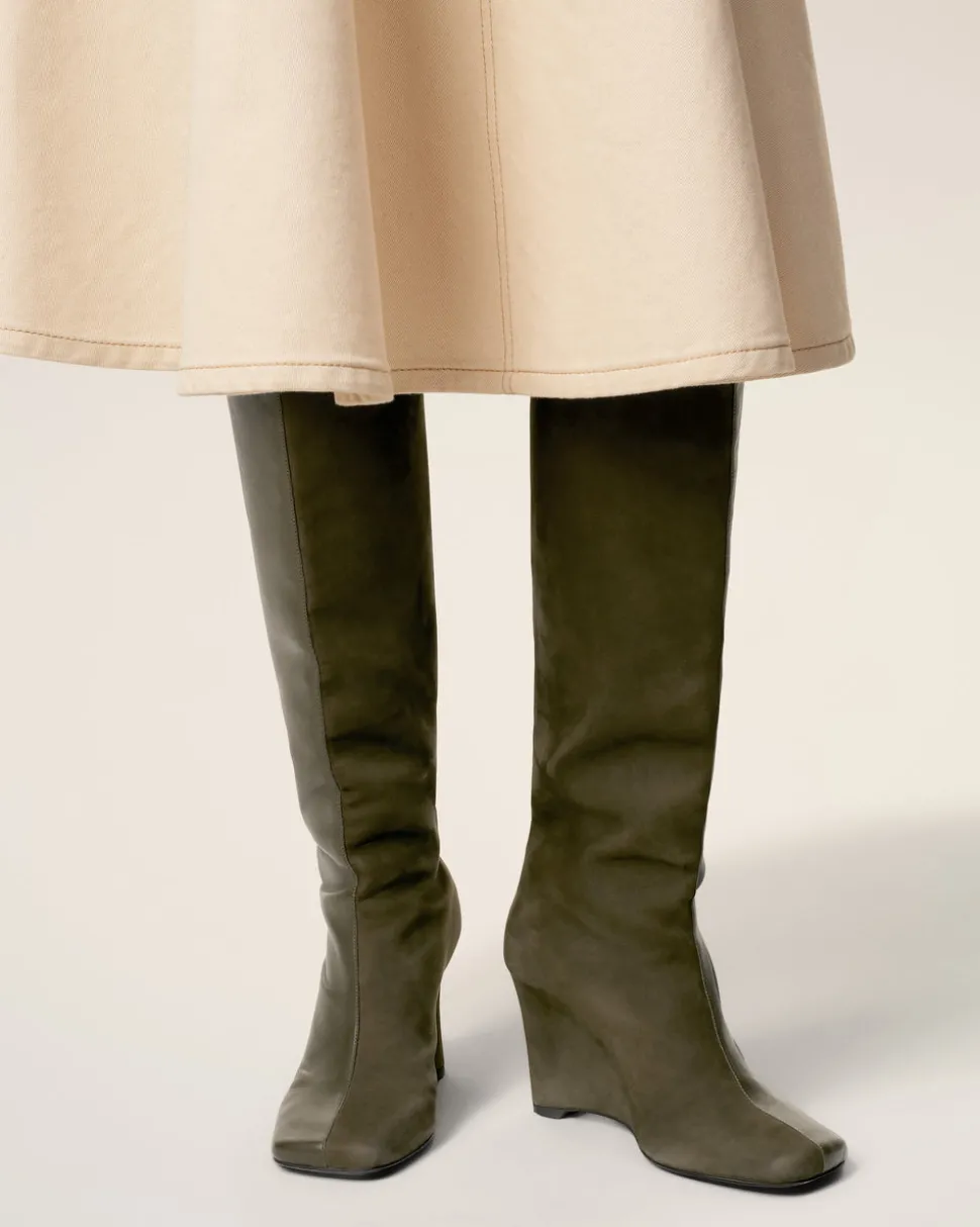 Bottes Vertes Bicolores En Cuir