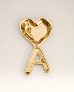 Broche Doreé Ami De Coeur Martelée En Laiton