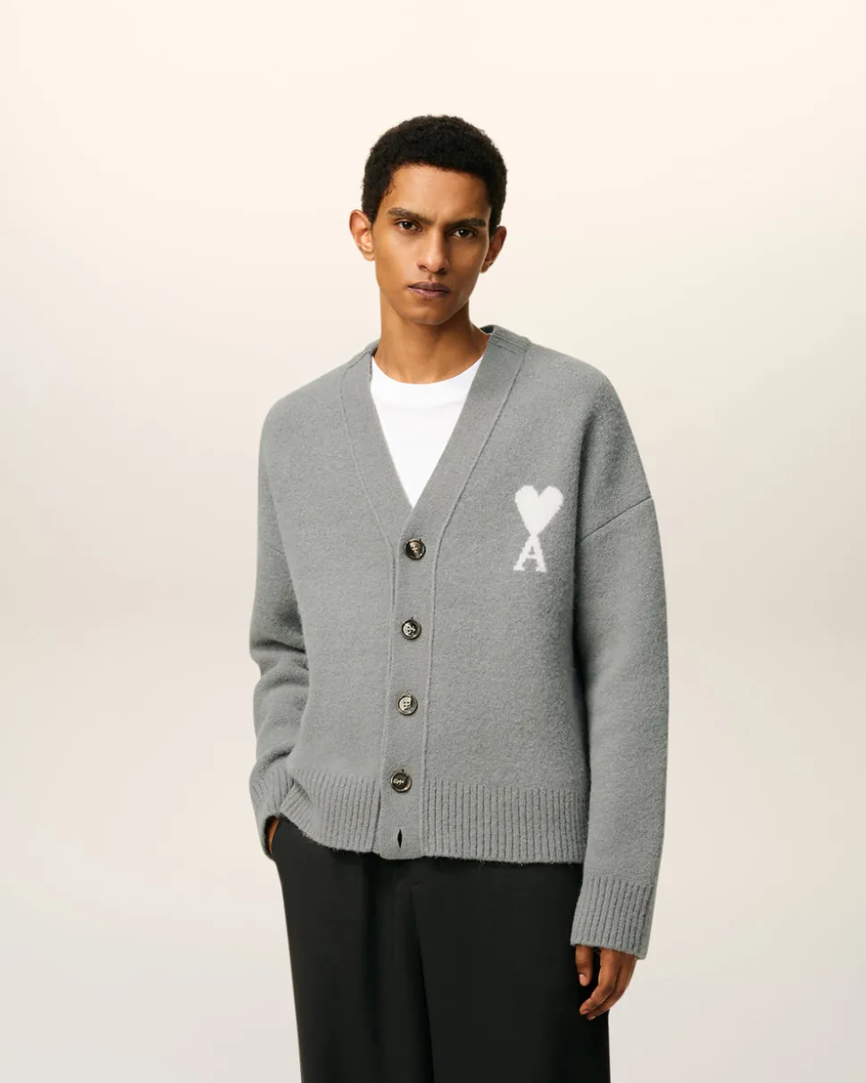 Cardigan Gris Ami De Coeur En Maille Alpaga