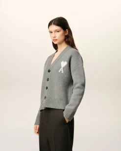 Cardigan Gris Ami De Coeur En Maille Alpaga
