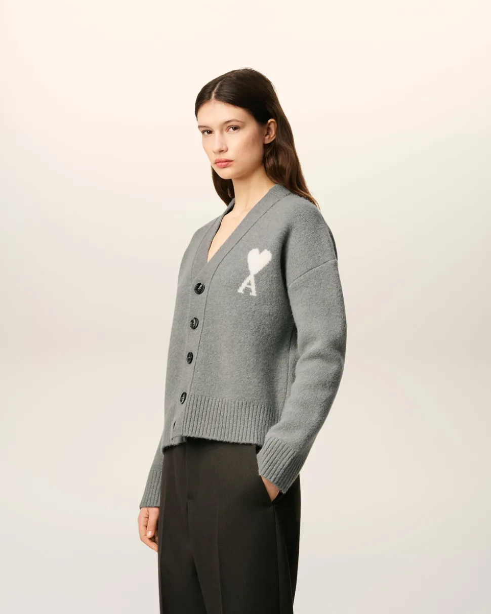 Cardigan Gris Ami De Coeur En Maille Alpaga
