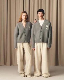 Cardigan Gris Ami De Coeur En Maille Alpaga