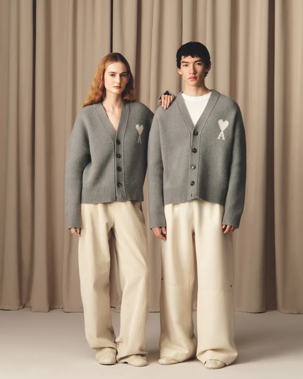 Cardigan Gris Ami De Coeur En Maille Alpaga