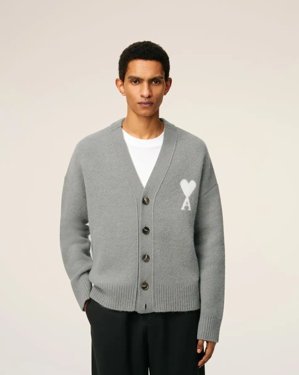 Cardigan Gris Ami De Coeur En Maille Alpaga