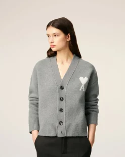 Cardigan Gris Ami De Coeur En Maille Alpaga