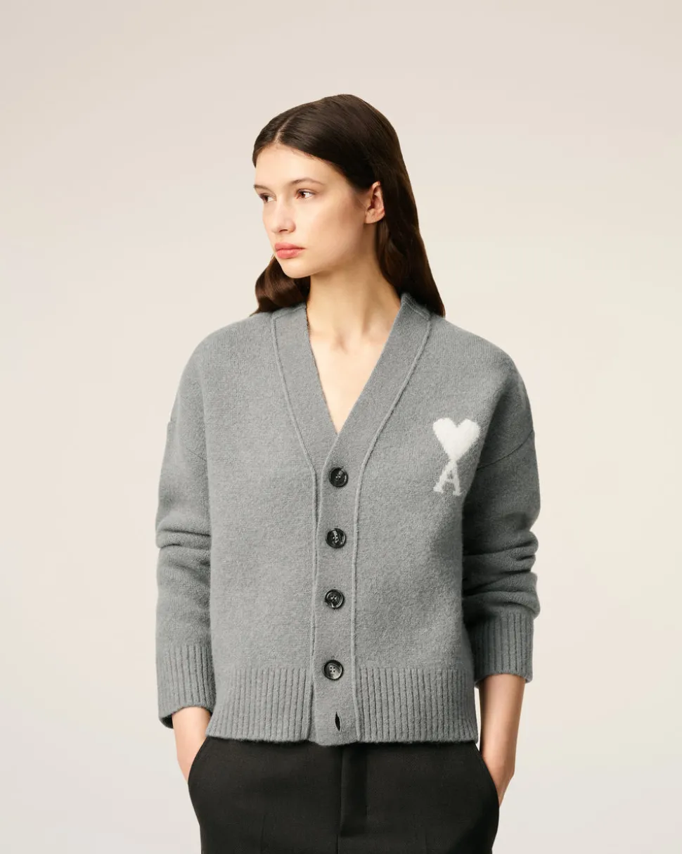 Cardigan Gris Ami De Coeur En Maille Alpaga