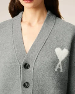 Cardigan Gris Ami De Coeur En Maille Alpaga