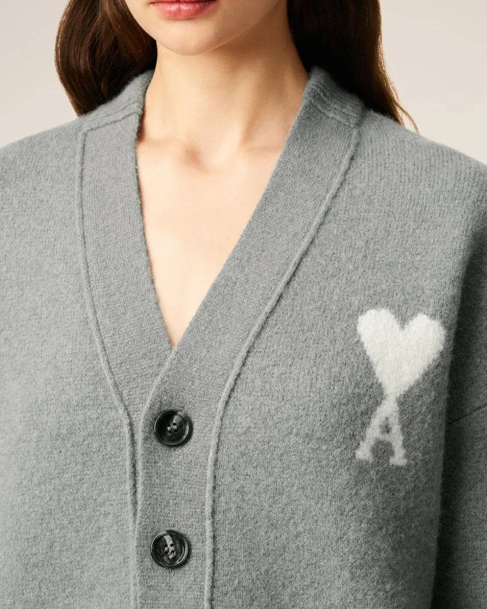 Cardigan Gris Ami De Coeur En Maille Alpaga