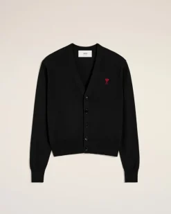 Cardigan Noire Ami de Coeur Rouge En Laine