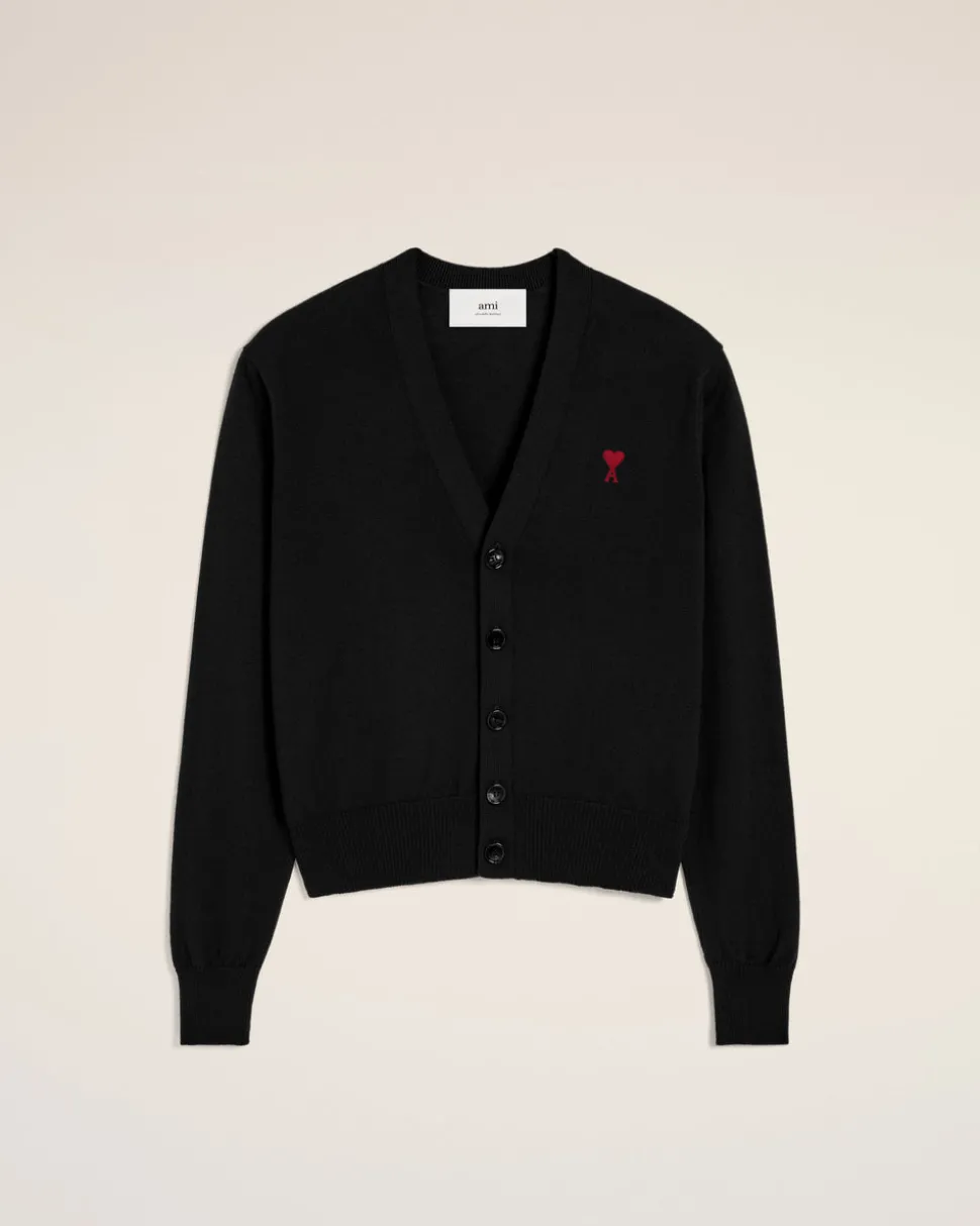 Cardigan Noire Ami de Coeur Rouge En Laine