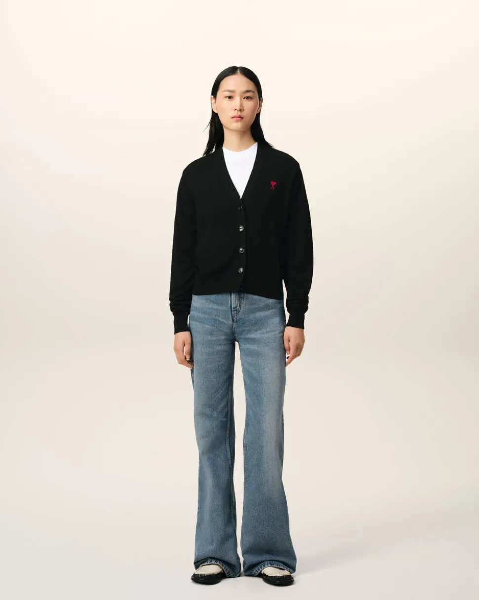 Cardigan Noire Ami de Coeur Rouge En Laine