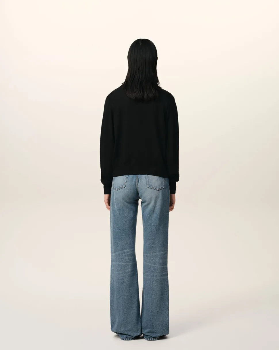 Cardigan Noire Ami de Coeur Rouge En Laine