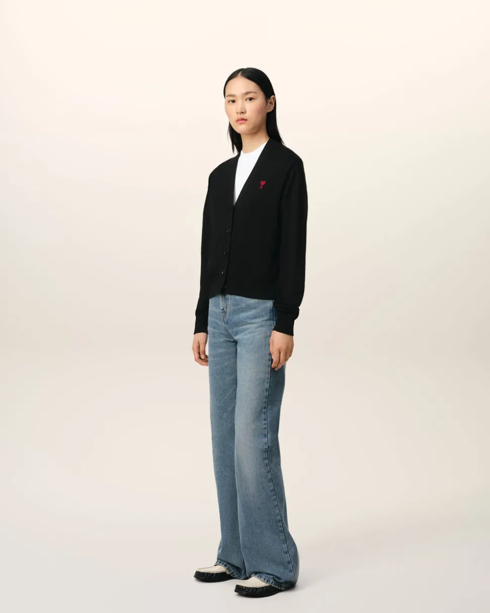 Cardigan Noire Ami de Coeur Rouge En Laine