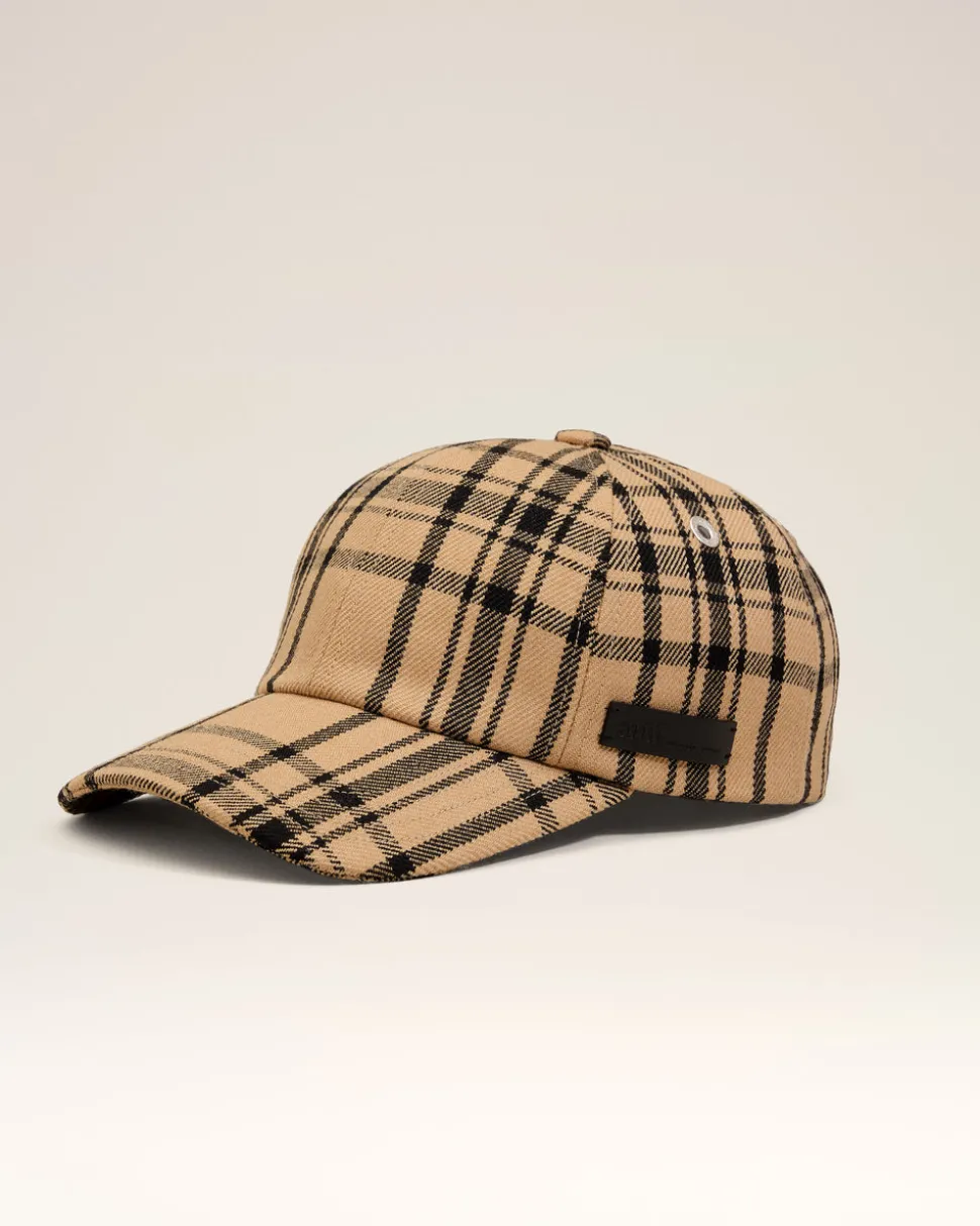 Casquette Marron A Carreaux En Laine