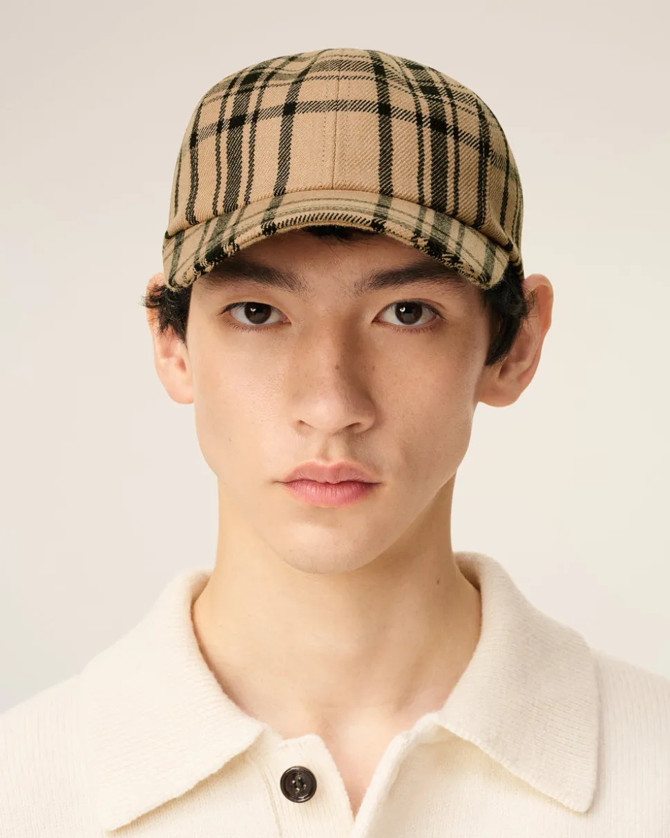Casquette Marron A Carreaux En Laine