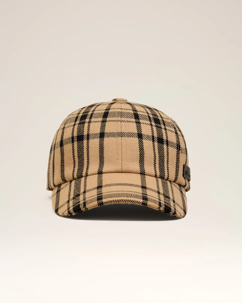 Casquette Marron A Carreaux En Laine
